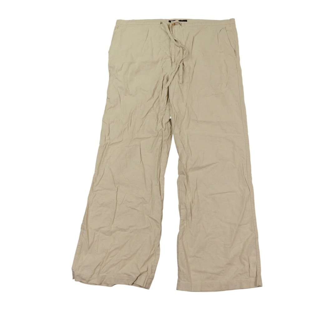 Andrew Fezza Linen Blend Pants Mens XL Beige Drawstring Relaxed Summer Ocean